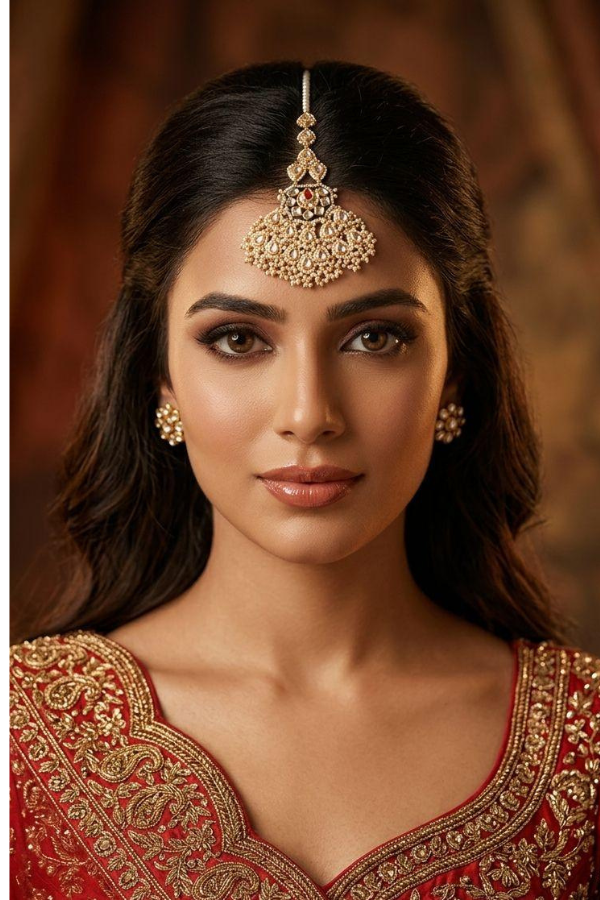 Red and Gold Chandelier Kundan Maang Tikka