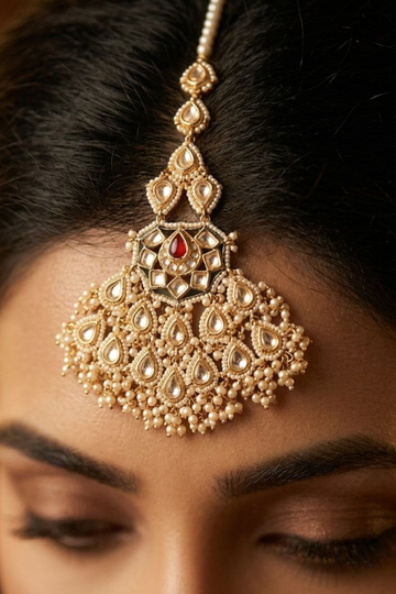 Red and Gold Chandelier Kundan Maang Tikka