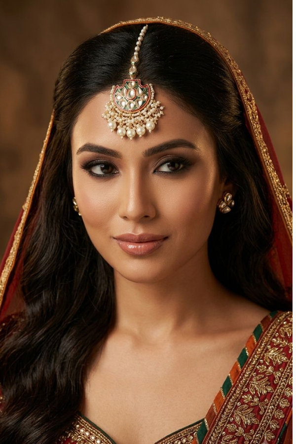 Red Meenakari with Pearls Kundan Maang Tikka