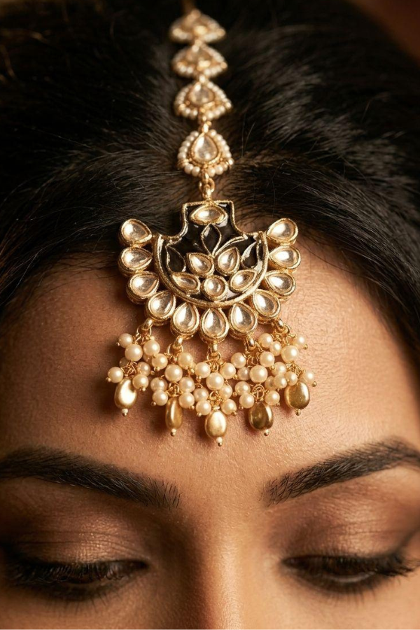 Black Meenakari with Pearls Kundan Maang Tikka