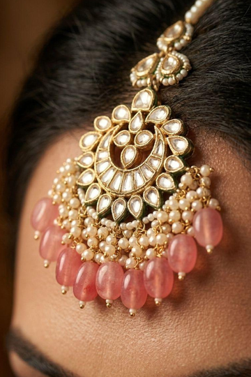 Pink Bubble Pop Kundan Pearls Maang Tikka