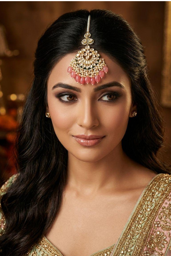 Pink Bubble Pop Kundan Pearls Maang Tikka
