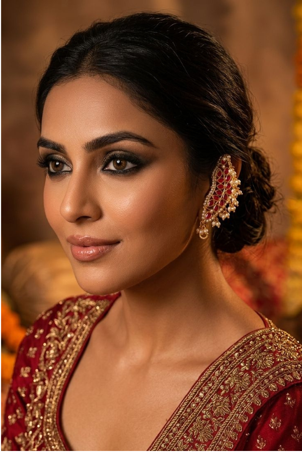 Gold Plated Pink Pearl Kundan Earcuff Earrings