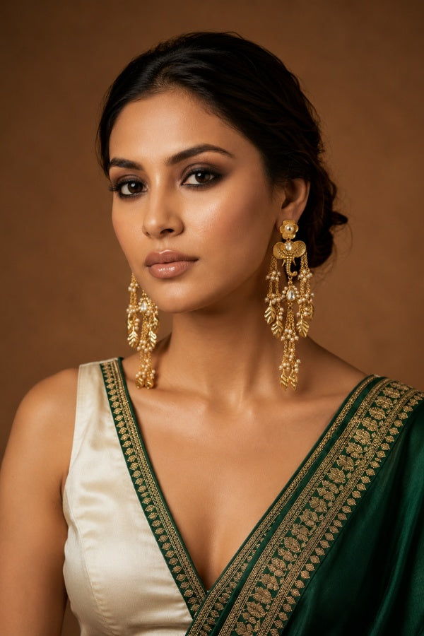 Ethnic Gold Finish Kundan Dangler Earrings