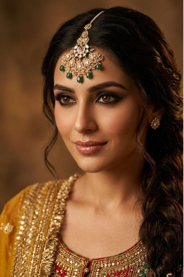 White & Green Kundan Maang Tikka