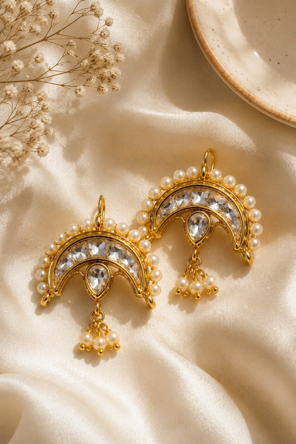 Gold Finish Chand Pearl Kundan Earrings