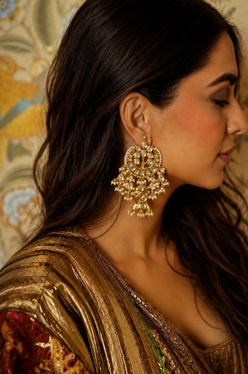 Kundan Fish Crescent Gold Earrings