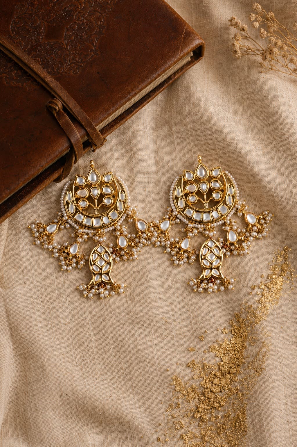 Kundan Fish Crescent Gold Earrings