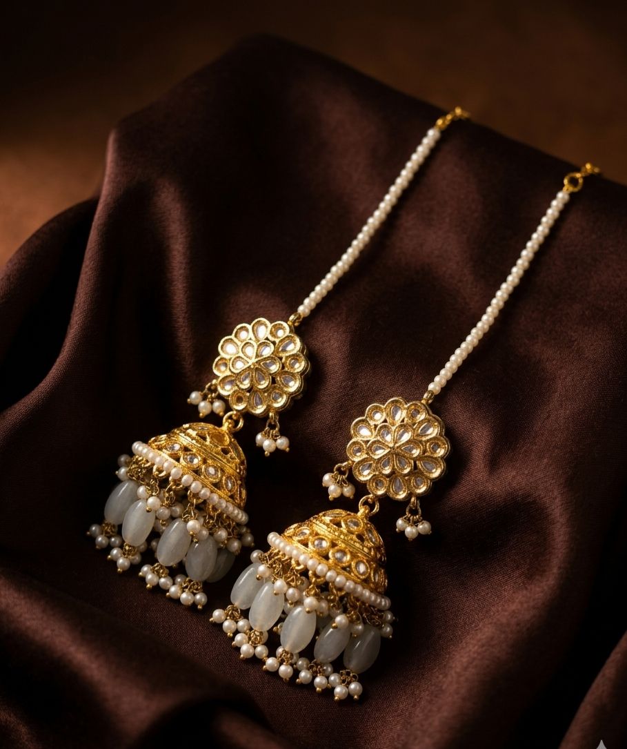 Kundan Floral Gold Finish Jhumki Earrings