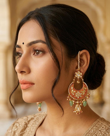 Emeralds Red Chandbali Earrings