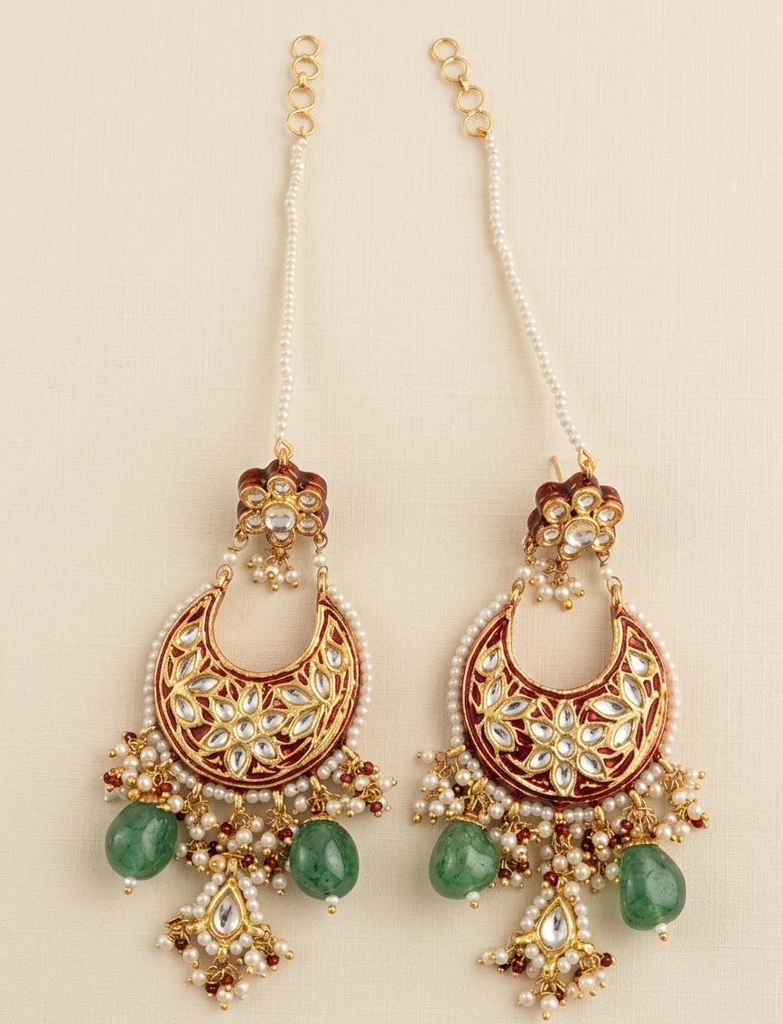 Emeralds Red Chandbali Earrings