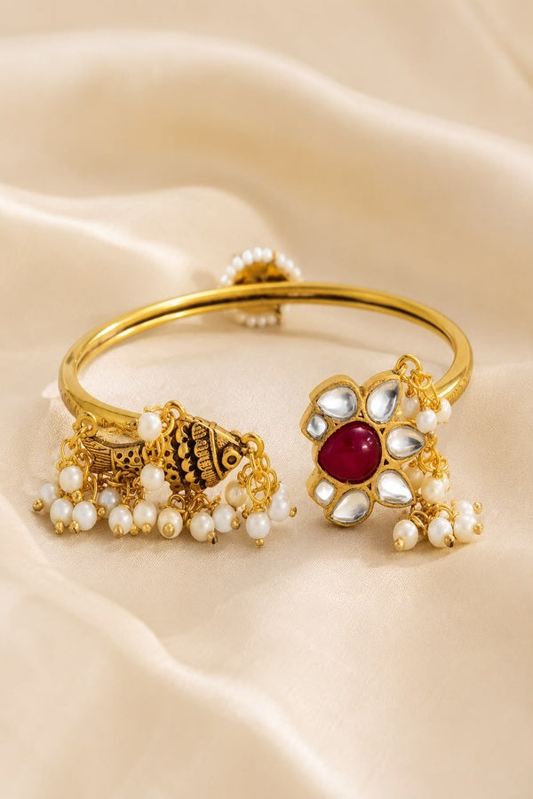 Red Kundan Adjustable Bangle Bracelet