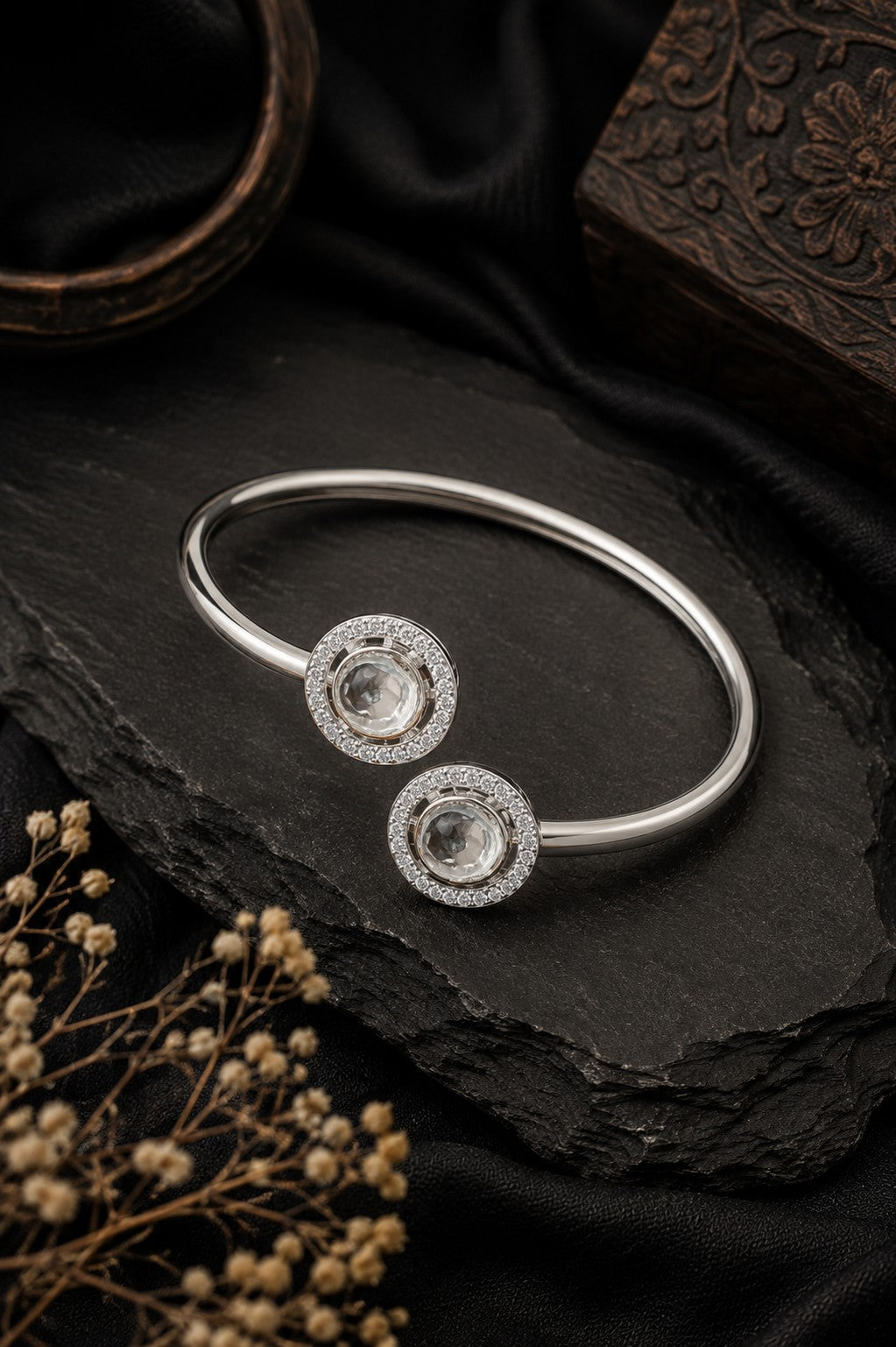 Silver Zirconia Adjustable Bangle Bracelet