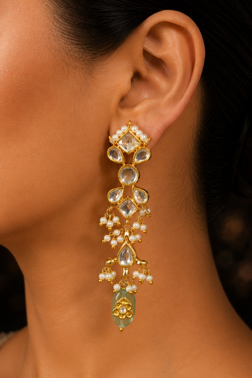 Kundan Decor Barium Pearls Earrings