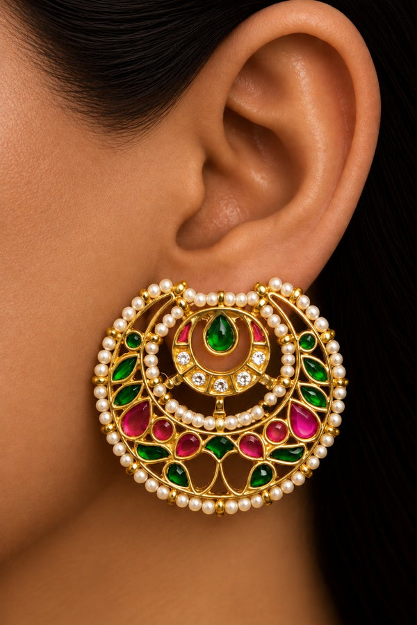 Pink & Green Kundan Studs Earrings