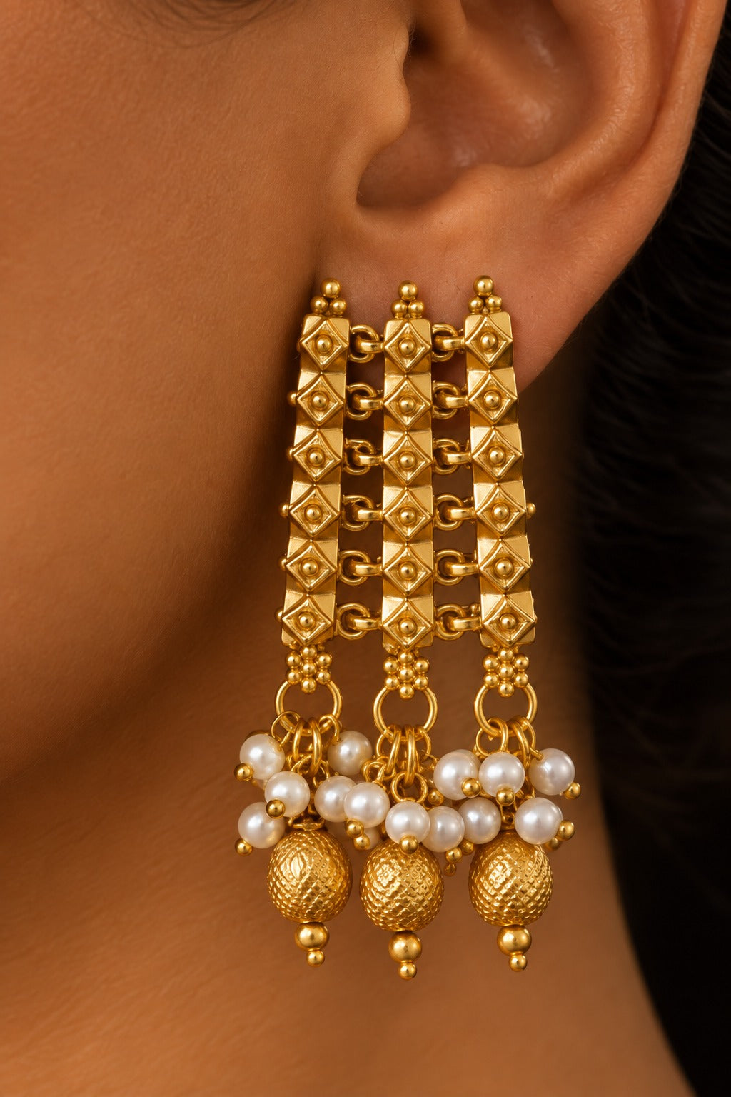 Regal Gold Earrings With Pearls