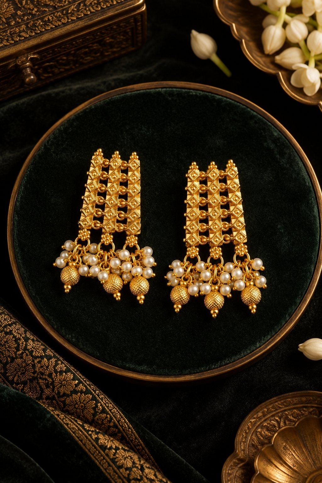 Regal Gold Earrings With Pearls