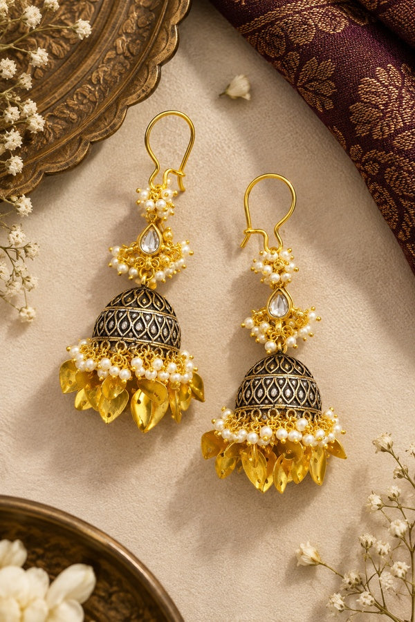 Gold Leaves Silver Jhumki