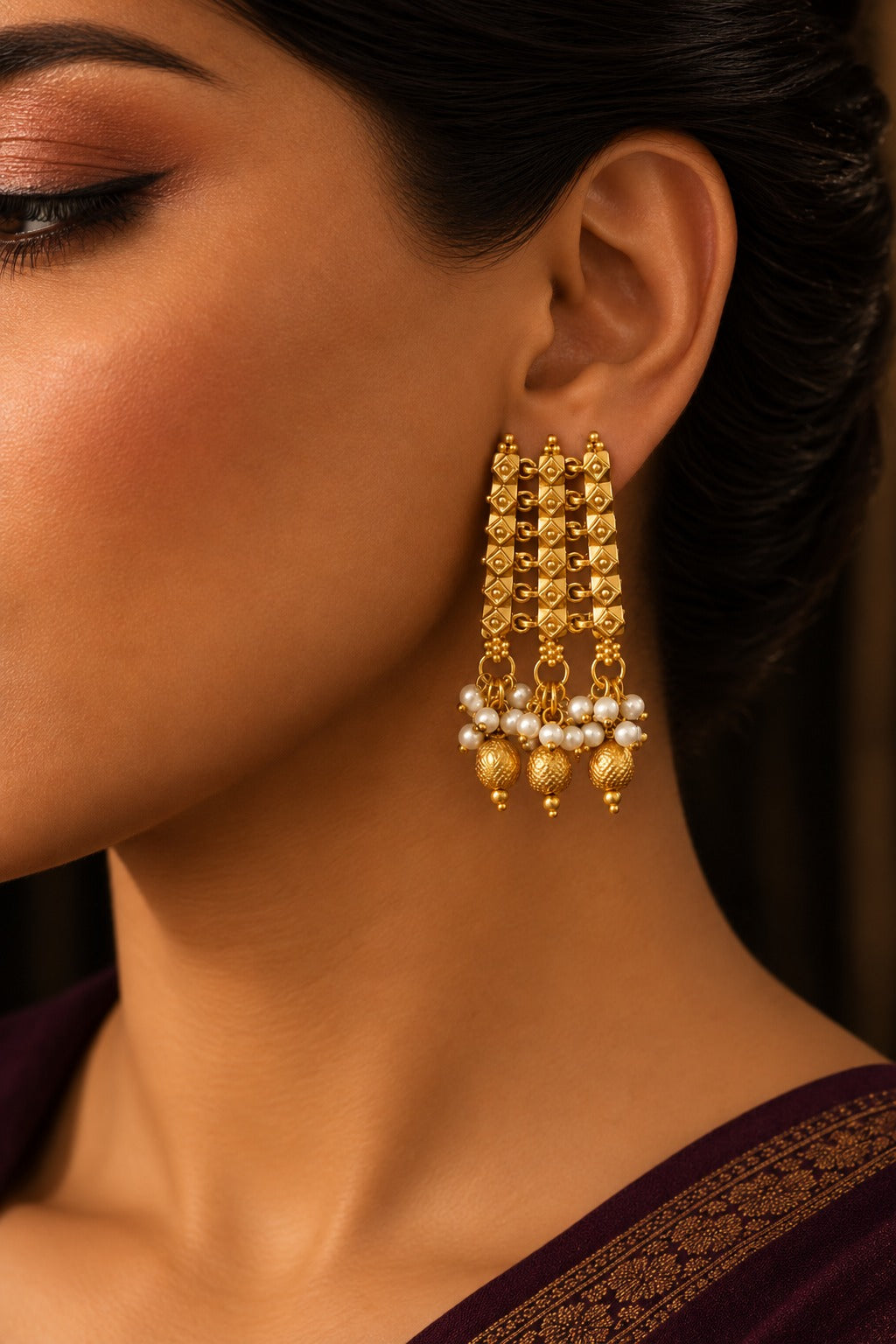 Regal Gold Earrings With Pearls