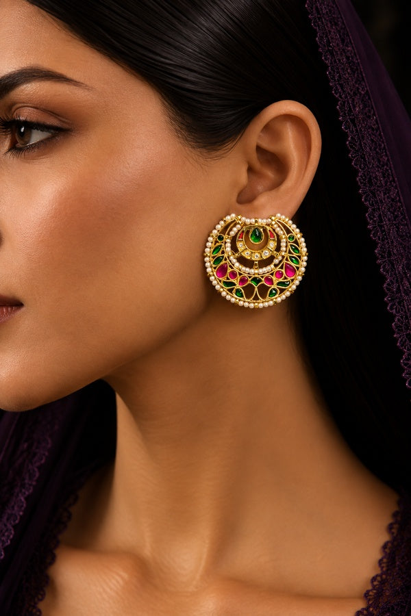 Pink & Green Kundan Studs Earrings