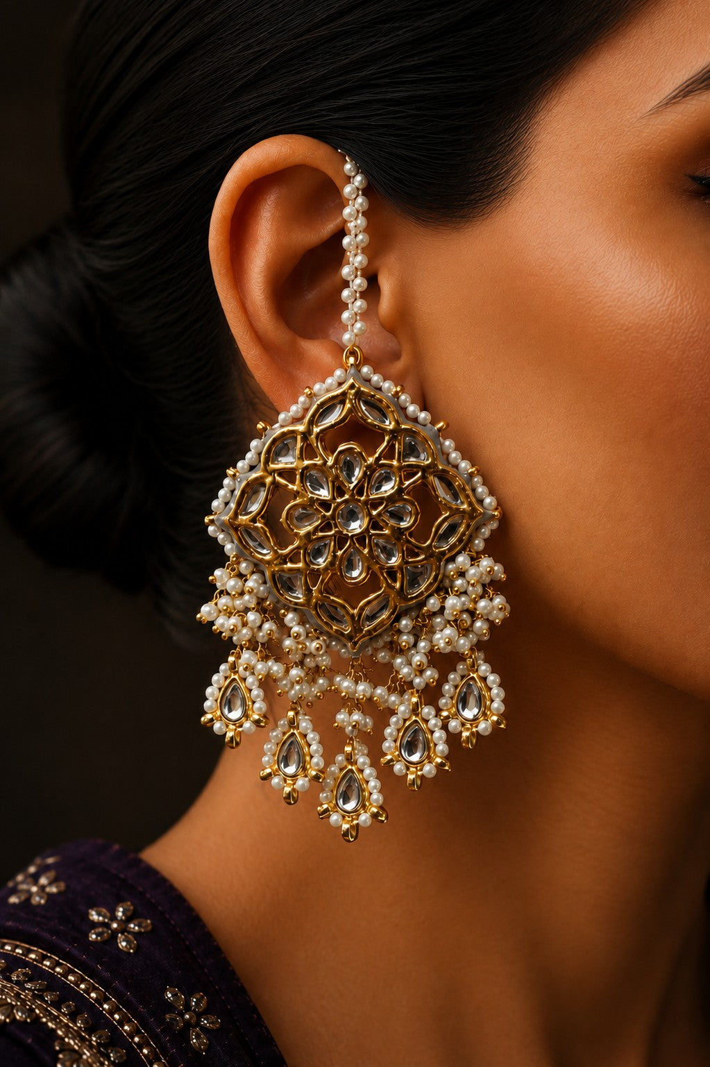 Pale Blue Meena Kundan Earrings