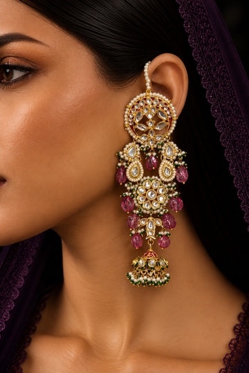 Laal Mehal Pink Tourmaline Kundan Earrings