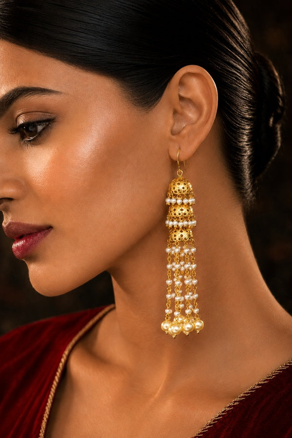 Gold Jhumki Earrings Danglers With Pearls