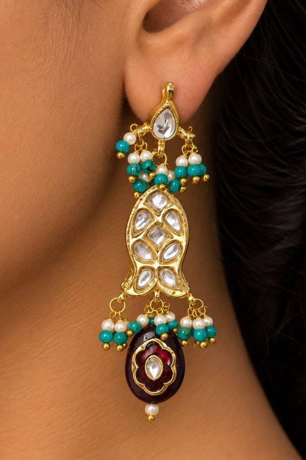 Purple & Blue Fish Kundan Earrings