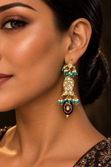 Purple & Blue Fish Kundan Earrings