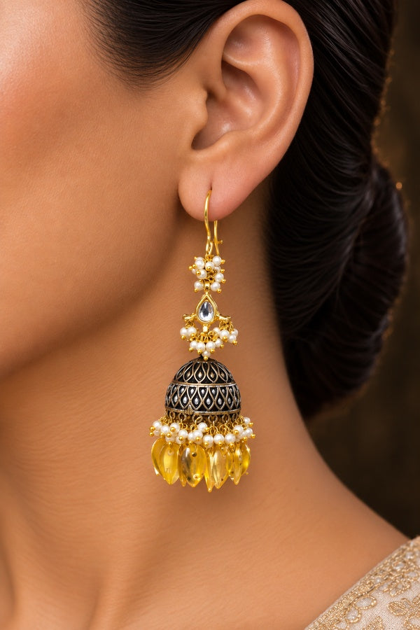 Gold Leaves Silver Jhumki