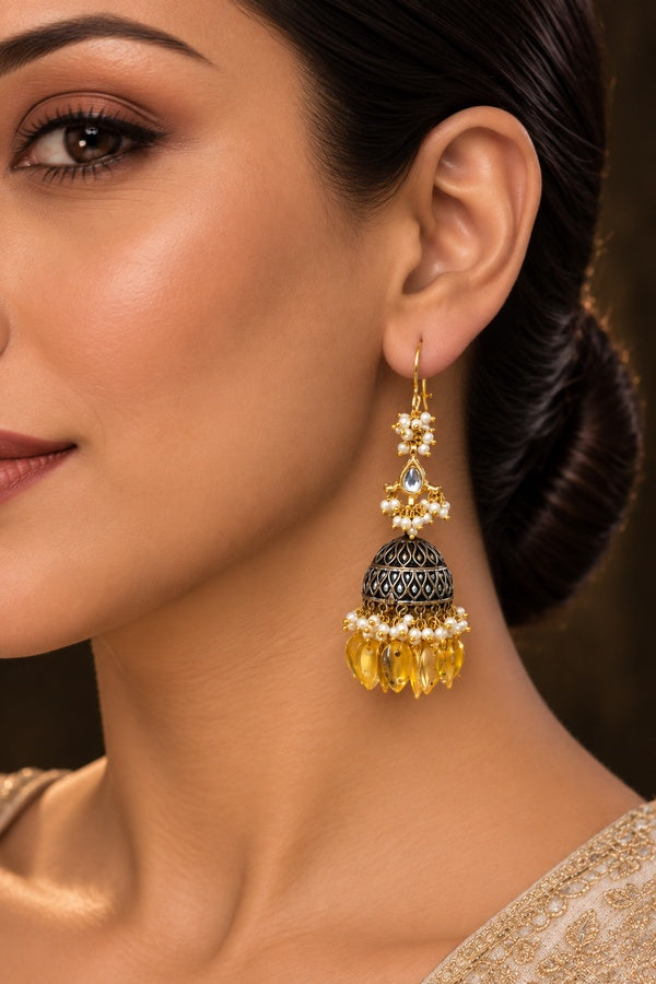 Gold Leaves Silver Jhumki