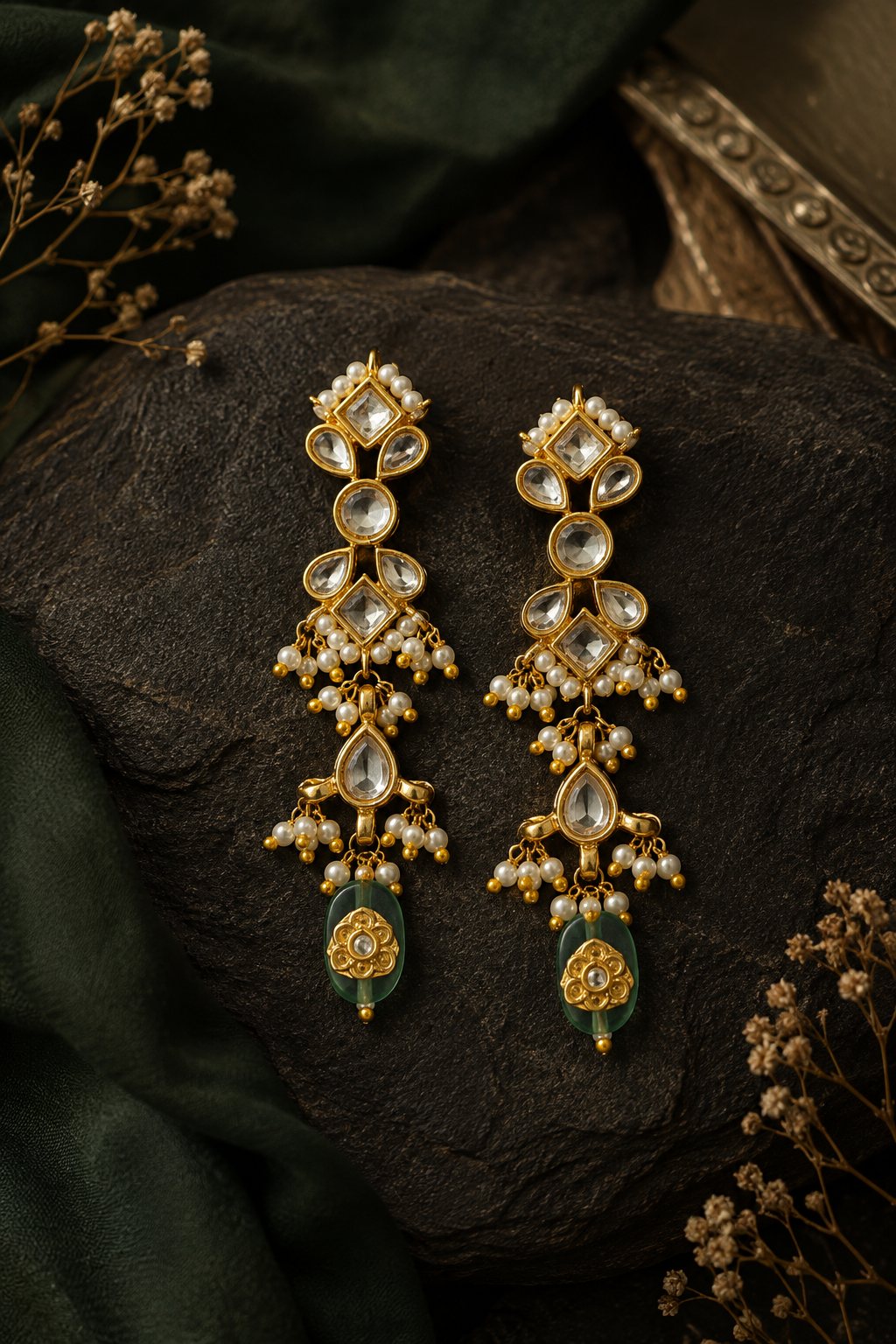 Kundan Decor Barium Pearls Earrings