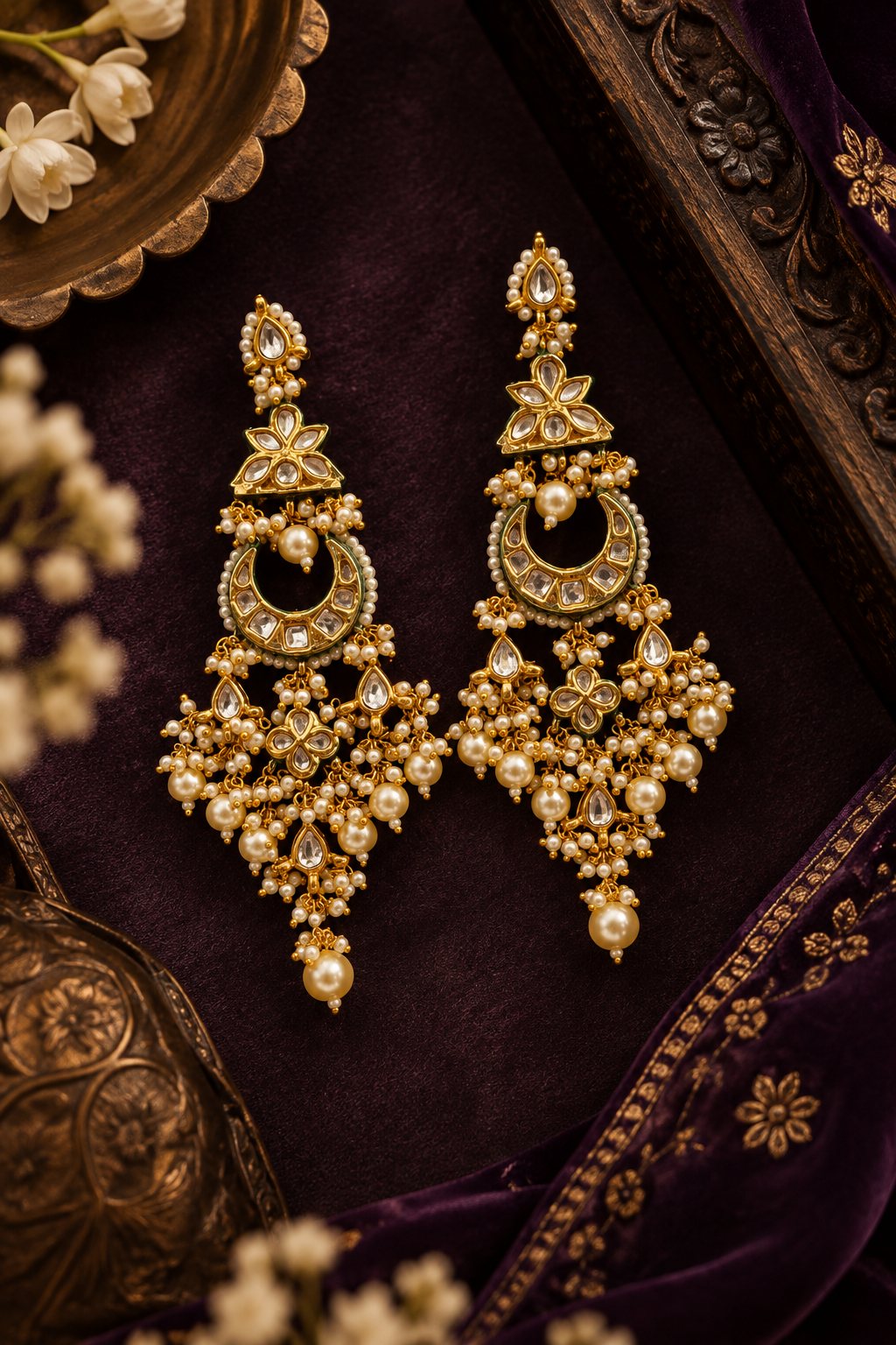 Kundan Dangling Pearls Earrings