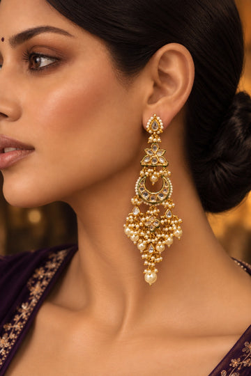Kundan Dangling Pearls Earrings
