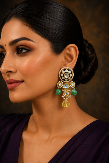 Black & White Meenakari with Yellow Drop Earrings