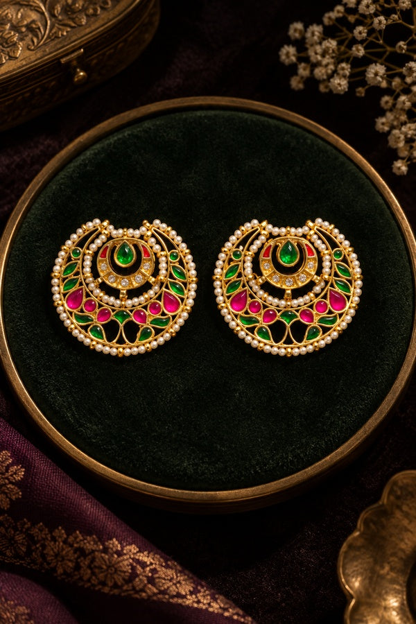 Pink & Green Kundan Studs Earrings