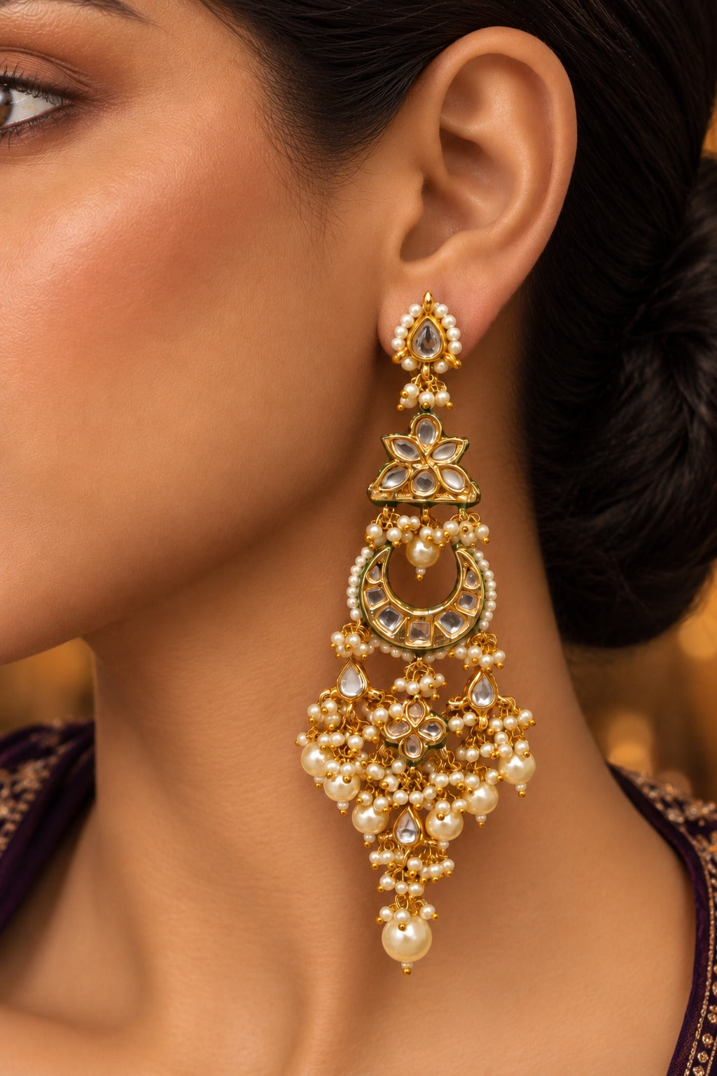 Kundan Dangling Pearls Earrings