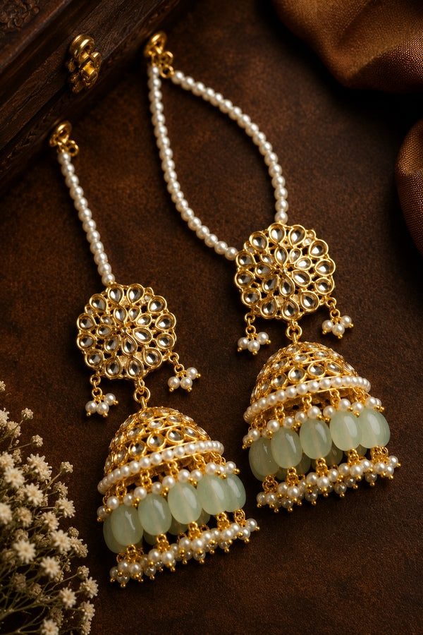 Kundan Floral Gold Finish Jhumki Earrings