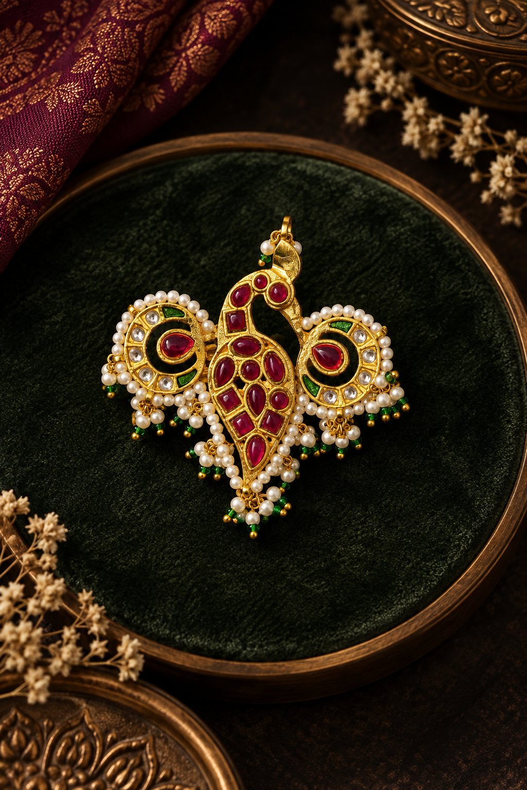 Red & Green Kundan Ethnic Ring