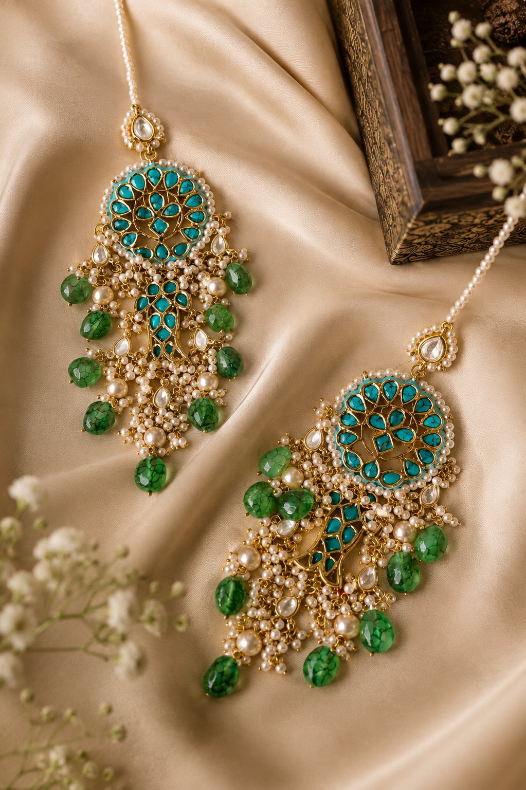 Feroza Green Drops Dangler Earrings