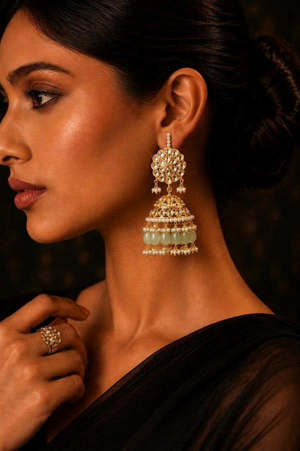 Kundan Floral Gold Finish Jhumki Earrings