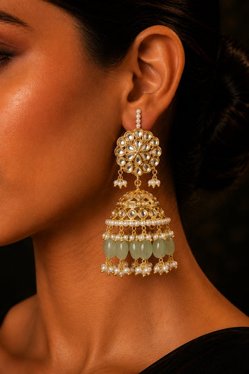 Kundan Floral Gold Finish Jhumki Earrings