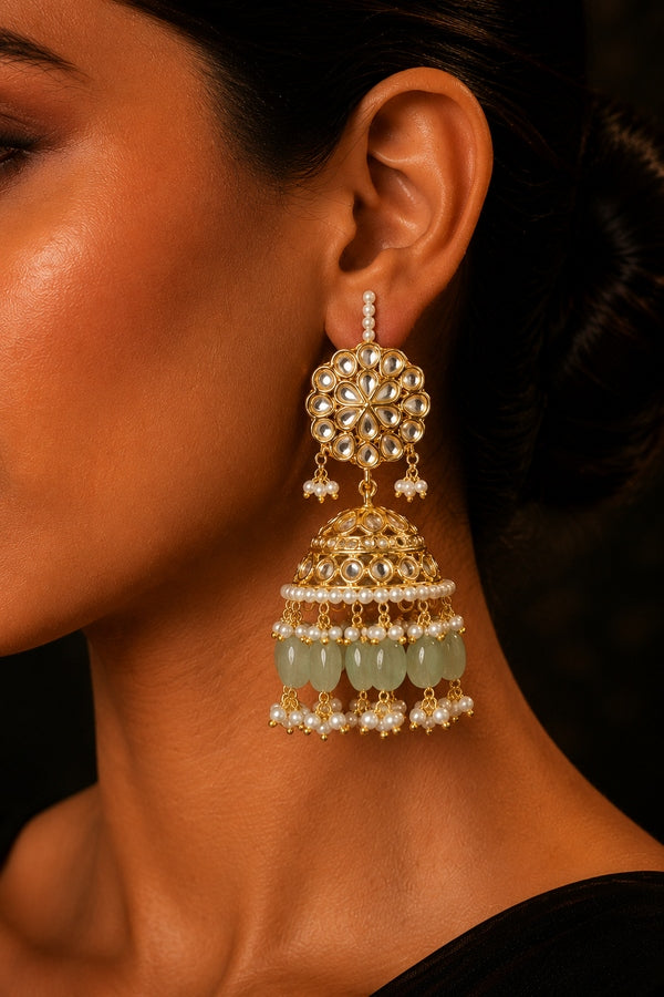 Kundan Floral Gold Finish Jhumki Earrings