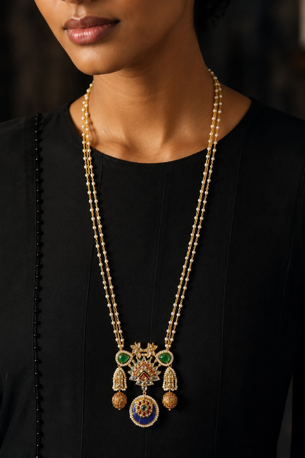 Blue Kundan & Pearl Cobalt Rani Necklace