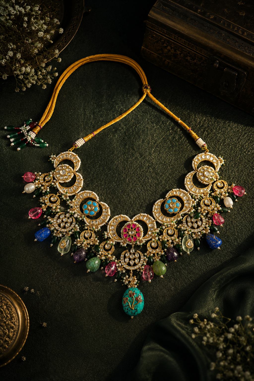 Statement Multi Colour Fusion Kundan Choker Necklace