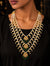 White Kundan Flower Three Lines Emerald Necklace