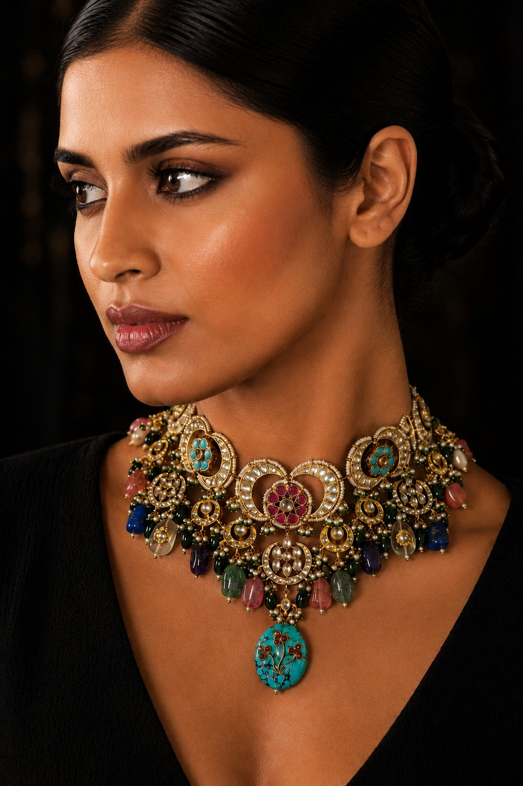 Statement Multi Colour Fusion Kundan Choker Necklace