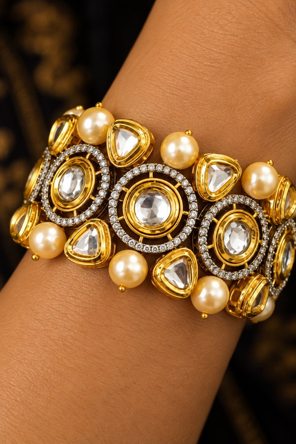 White Pearls with Zirconia & Kundan Bracelet