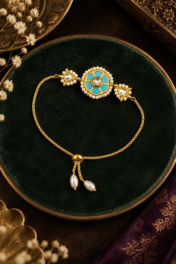 Feroza & White Flower Biya Bracelet
