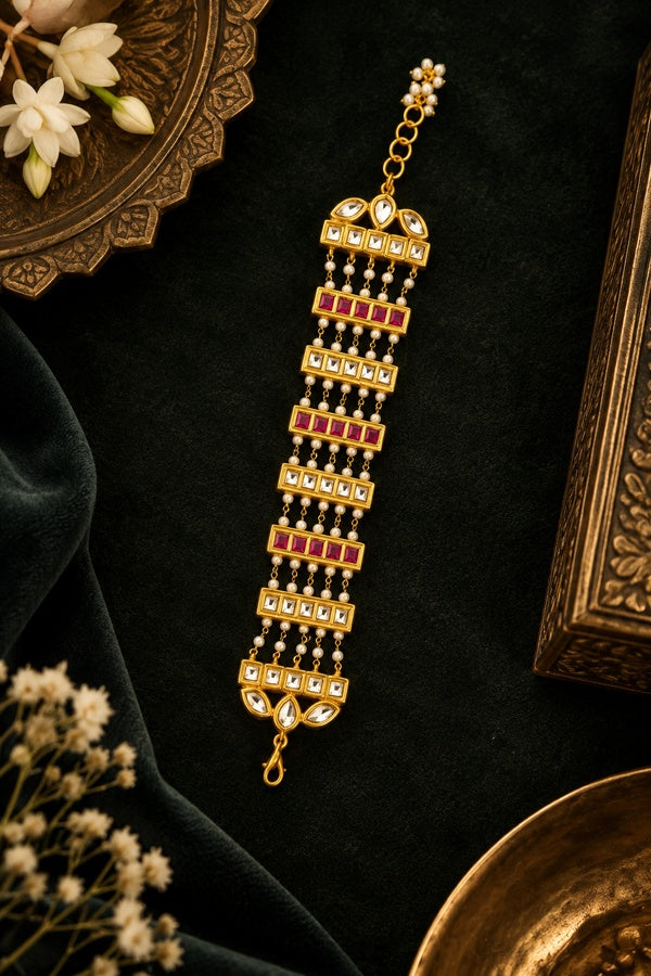 Red Kundan Pearls Bracelet